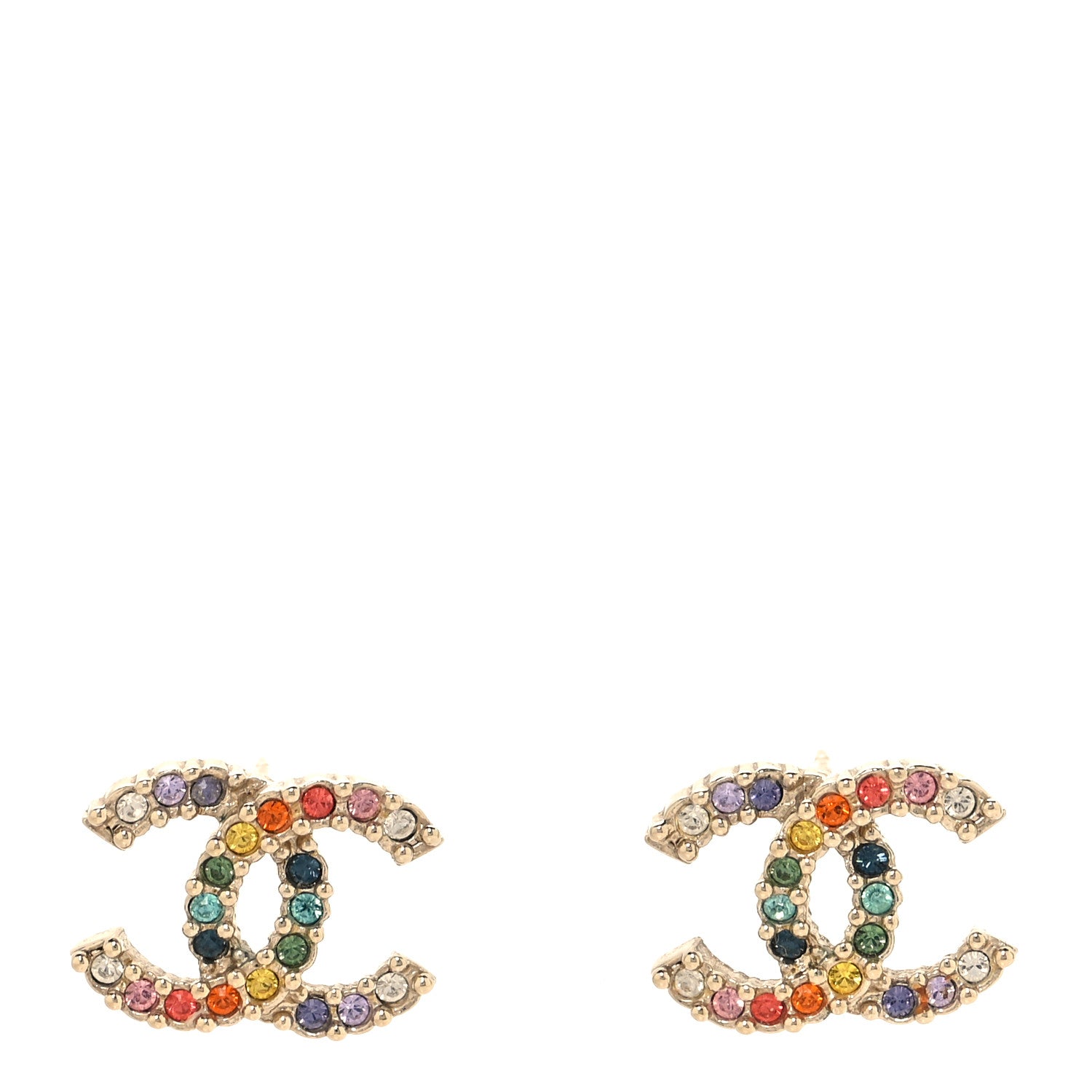 Chanel Crystal Over The Rainbow CC Earrings Gold Multicolor 1 of 5