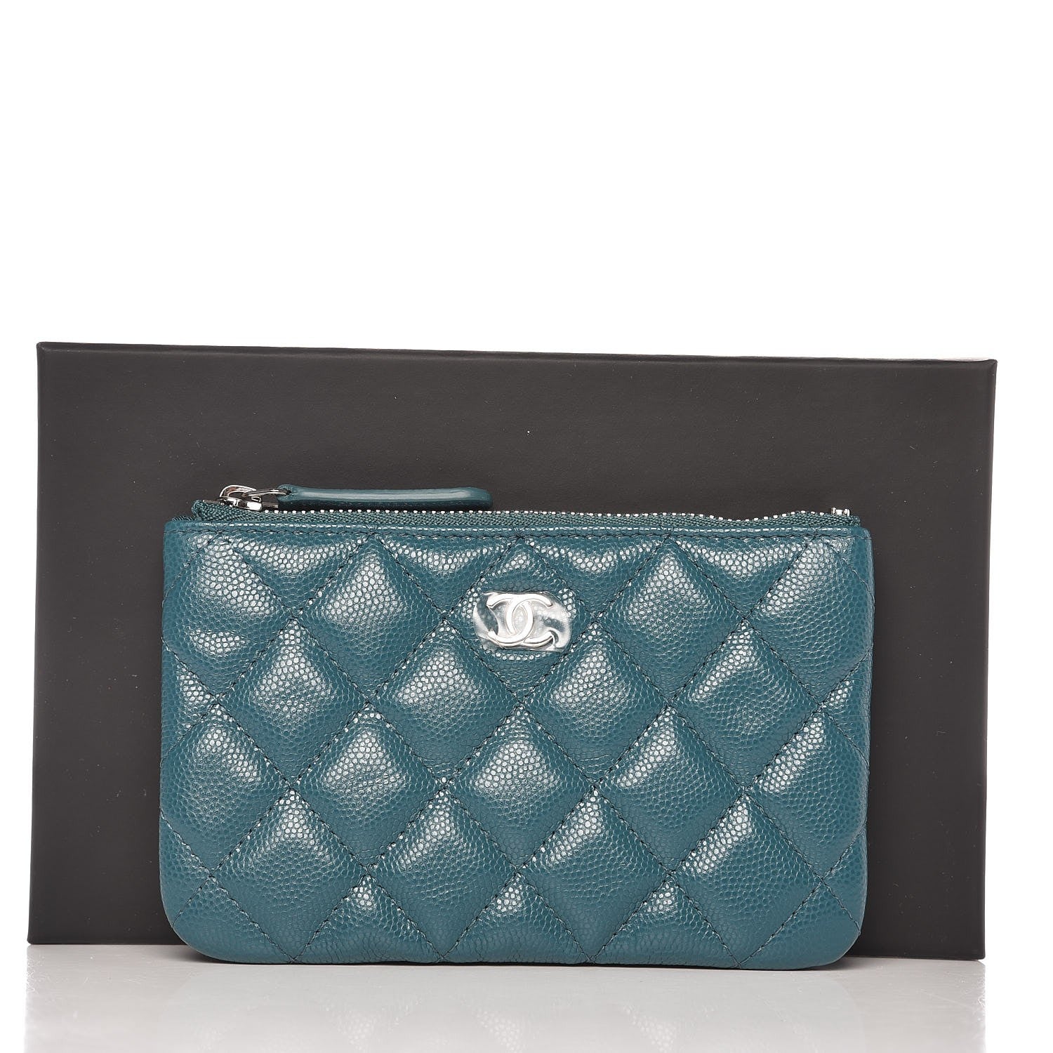 Chanel Caviar Quilted Small Cosmetic Case Dark Turquoise 8 of 8