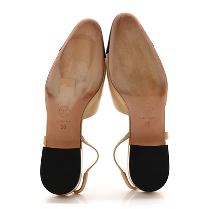 Chanel Goatskin Grosgrain Cap Toe CC Slingback Sandals 36 Beige Black 5 of 10