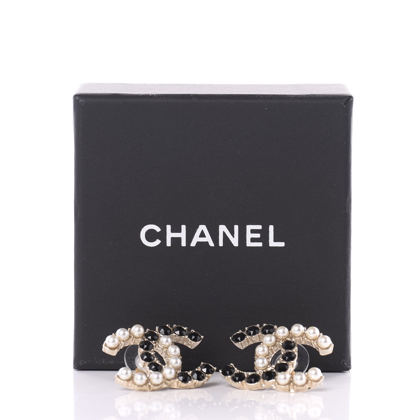 Resin Pearl CC Dazzling Domino Earrings Gold Black