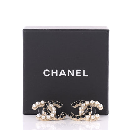 Chanel Resin Pearl CC Dazzling Domino Earrings Gold Black 5 of 5
