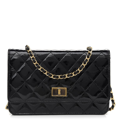 Chanel Distressed Patent Calfskin Quilted Reissue Wallet On Chain WOC Black 1 of 11