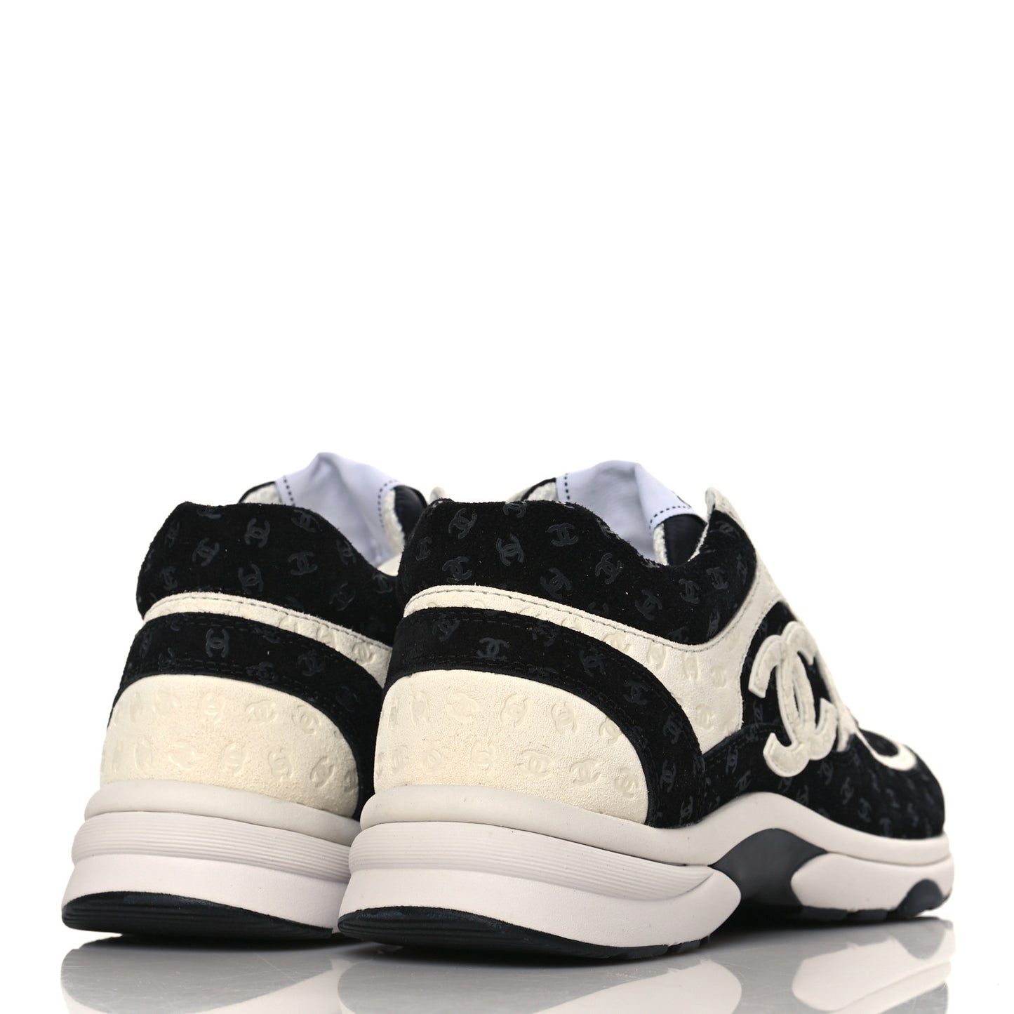 Suede Calfskin Printed CC Sneakers 38.5 Black White