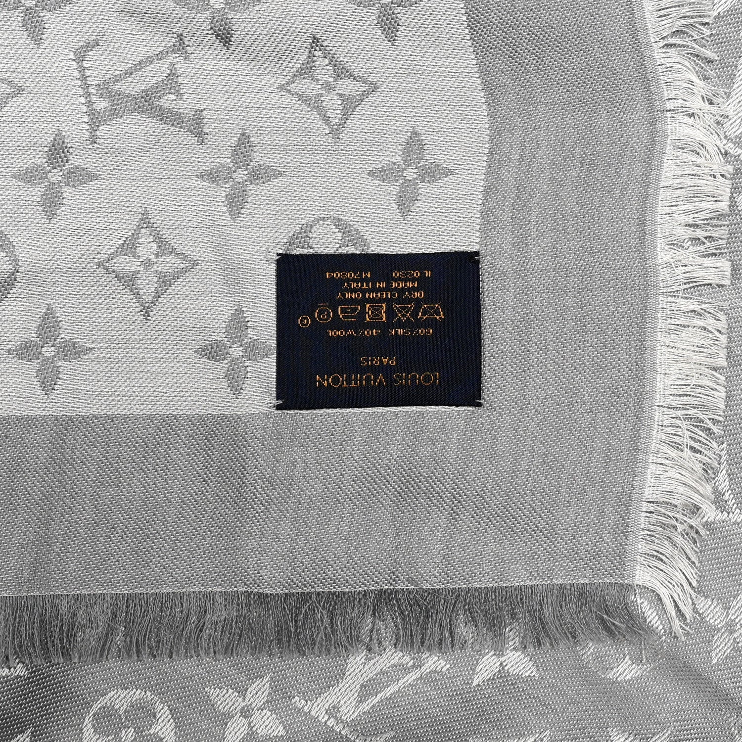 Louis Vuitton Wool Silk Monogram Denim Shawl Pearl Grey 3 of 6