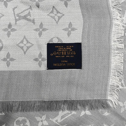 Louis Vuitton Wool Silk Monogram Denim Shawl Pearl Grey 3 of 6
