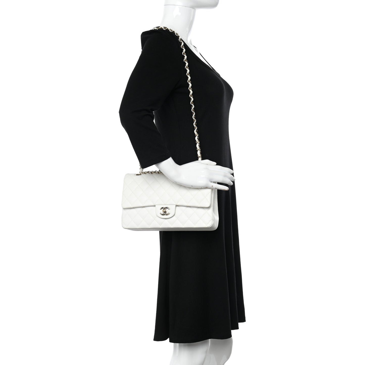 Caviar Quilted Medium Double Flap White