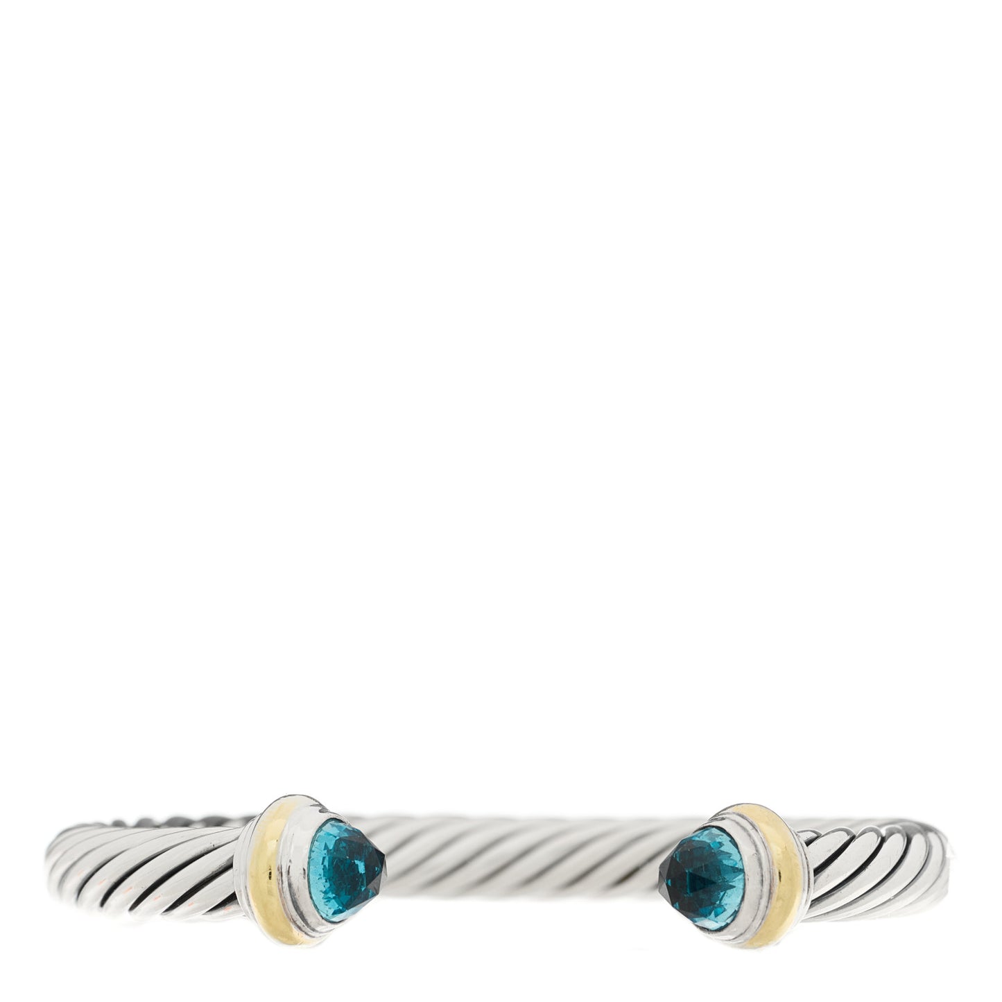 Sterling Silver 14K Yellow Gold Blue Topaz 7mm Cable Classics Bracelet