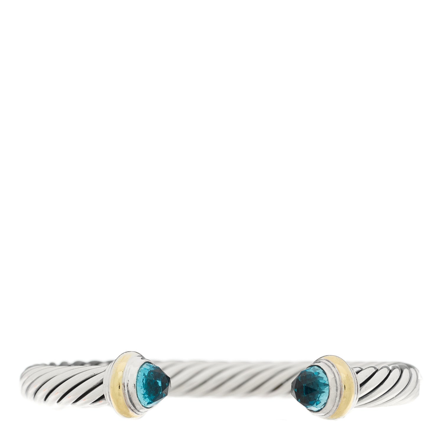 David Yurman Sterling Silver 14K Yellow Gold Blue Topaz 7mm Cable Classics Bracelet 1 of 3