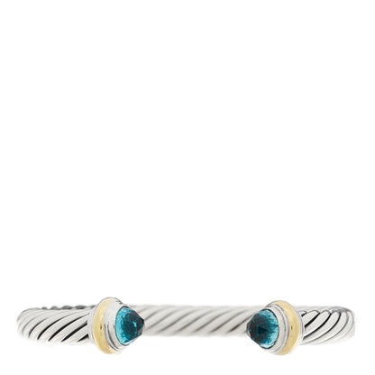 David Yurman Sterling Silver 14K Yellow Gold Blue Topaz 7mm Cable Classics Bracelet 1 of 3