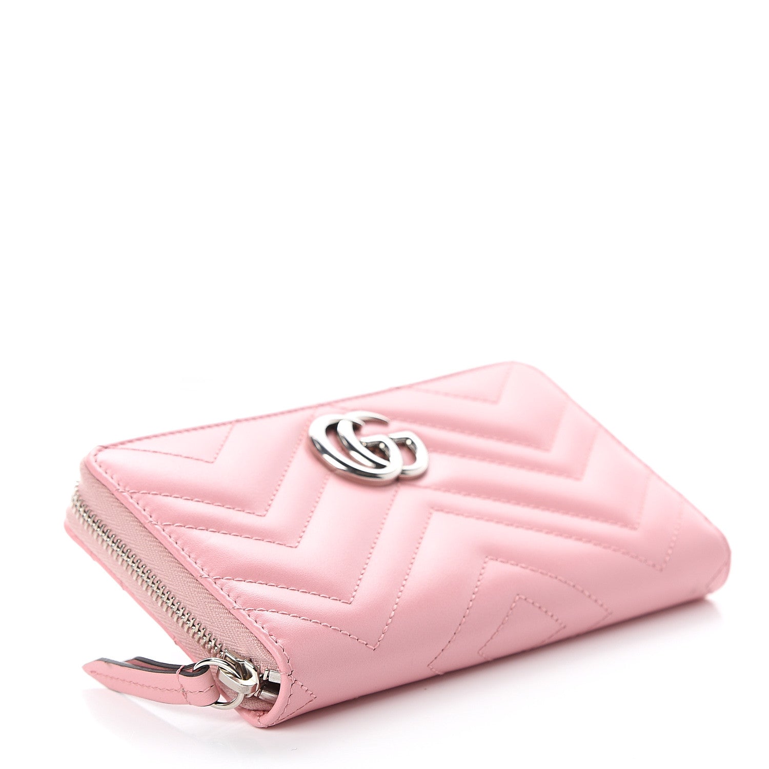 Gucci Calfskin Matelasse GG Marmont Zip Around Wallet Wild Rose 3 of 5