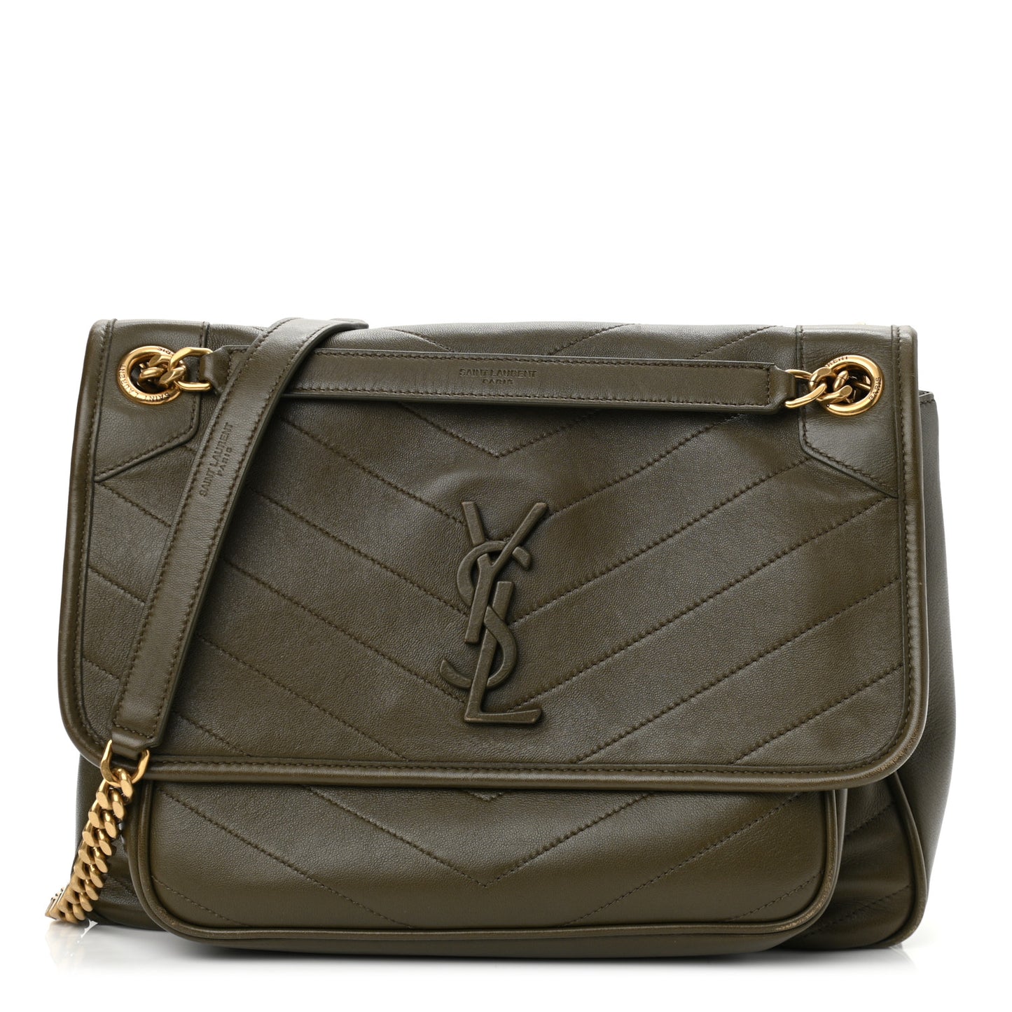 Lambskin Matelasse Monogram Medium Niki Chain Satchel Seaweed