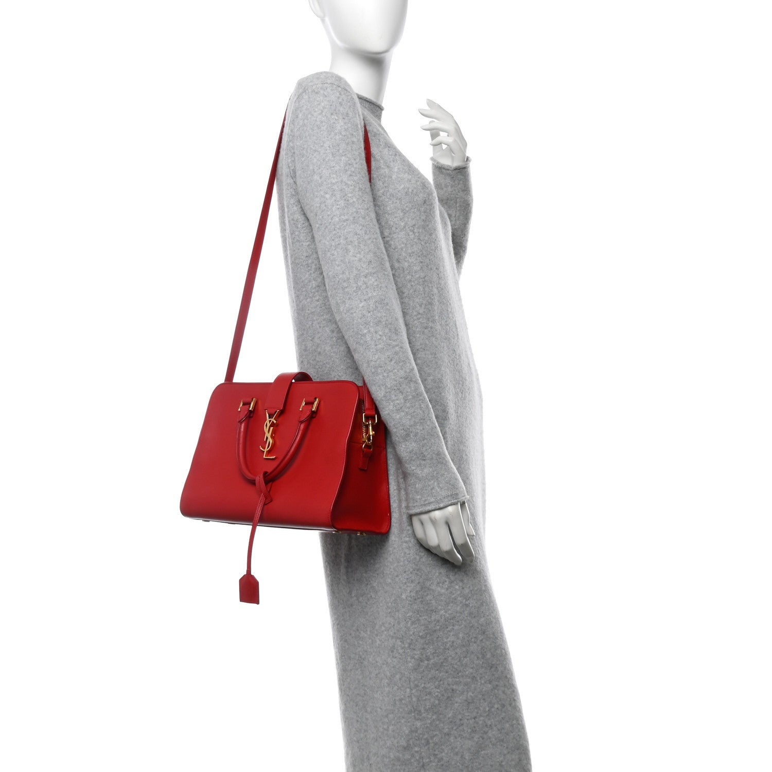 Saint Laurent Calfskin Small Monogram Cabas Lipstick Red 2 of 12