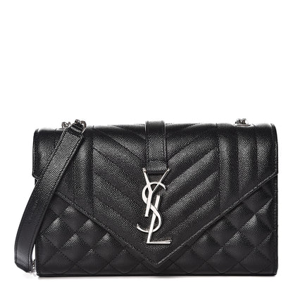Saint Laurent Grain De Poudre Textured Mixed Matelasse Triquilt Small Monogram Satchel Black 1 of 10