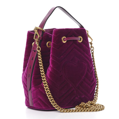 Gucci Velvet Matelasse GG Marmont Bucket Bag Fuchsia Violet Cyclamen 3 of 10