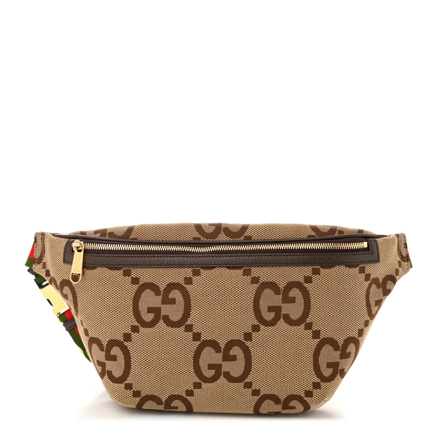 Gucci Monogram Jumbo GG Textured Dollar Calfskin Web Belt Bag Camel Ebony New Acero 1 of 11