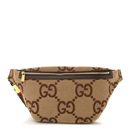 Gucci Monogram Jumbo GG Textured Dollar Calfskin Web Belt Bag Camel Ebony New Acero 1 of 11