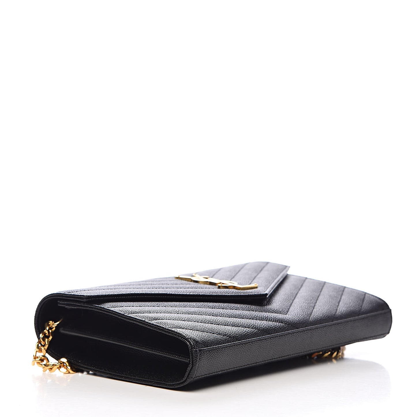 Grain De Poudre Matelasse Chevron Monogram Chain Wallet Black