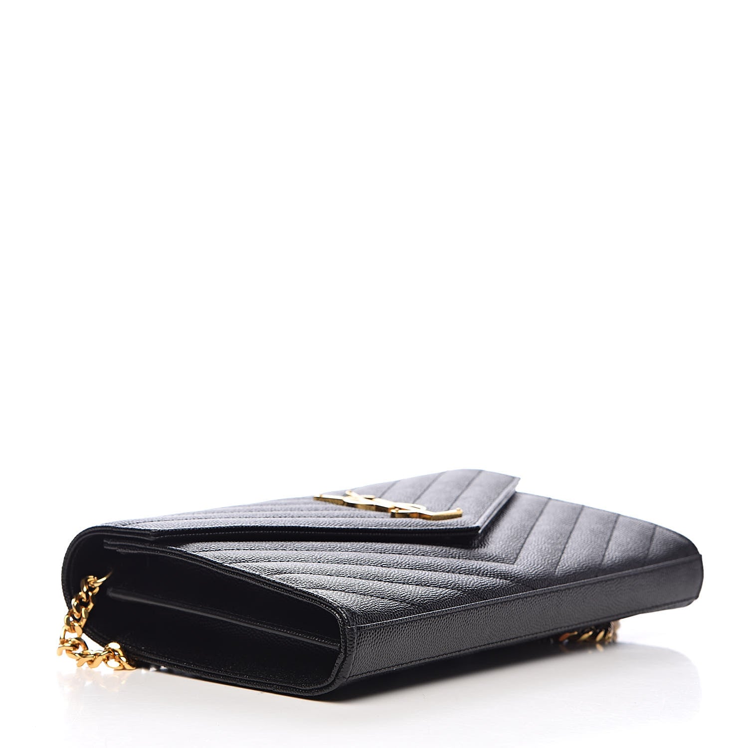 Saint Laurent Grain De Poudre Matelasse Chevron Monogram Chain Wallet Black 4 of 10