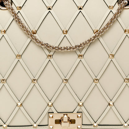 Valentino Garavani Smooth Calfskin Quilted Beehive Shoulder Bag Light Ivory 7 of 9