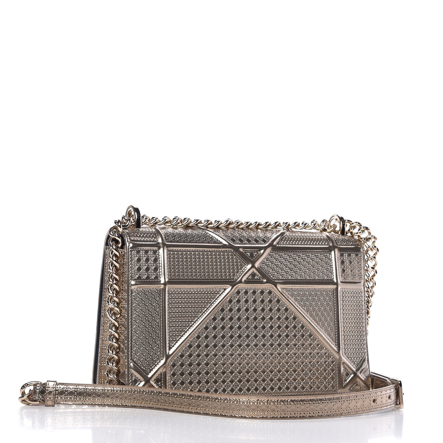 Christian Dior Metallic Patent Micro-Cannage Medium Diorama Flap Bag Gold 4 of 11