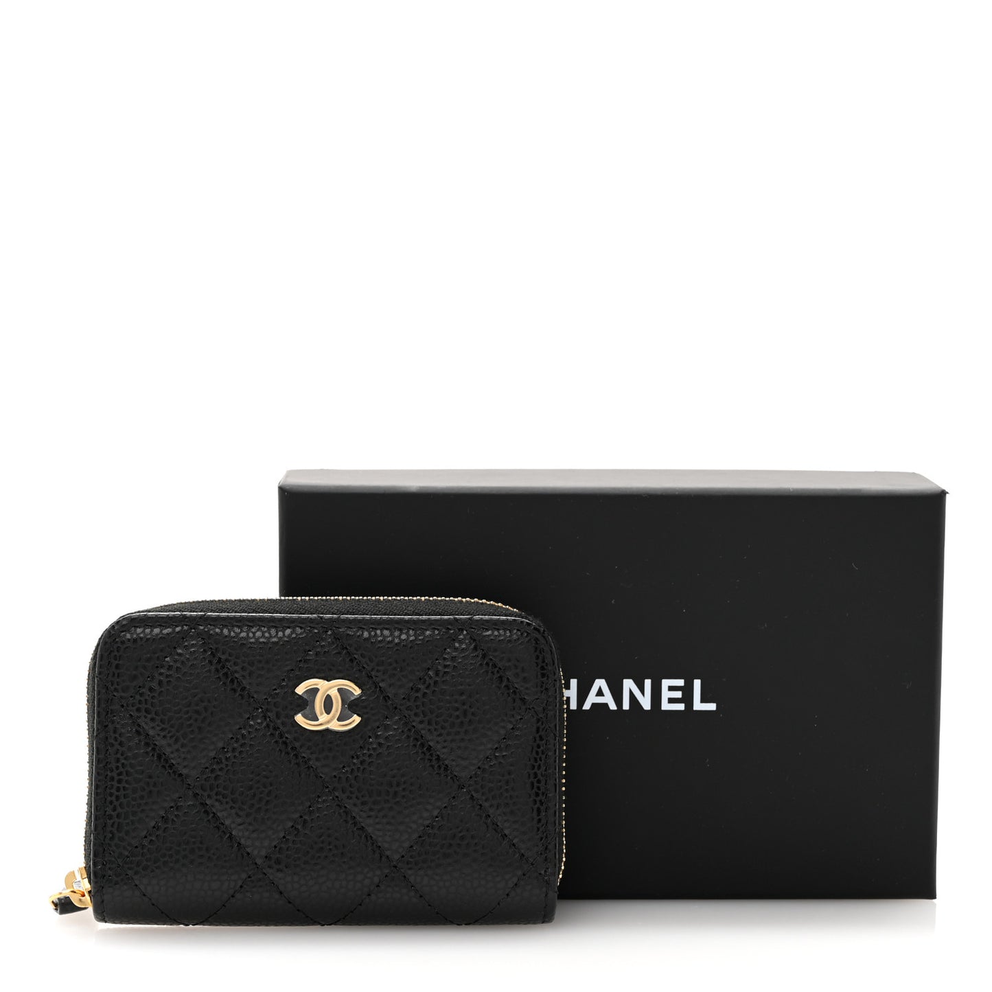 Caviar Quilted Zip Coin Purse Black