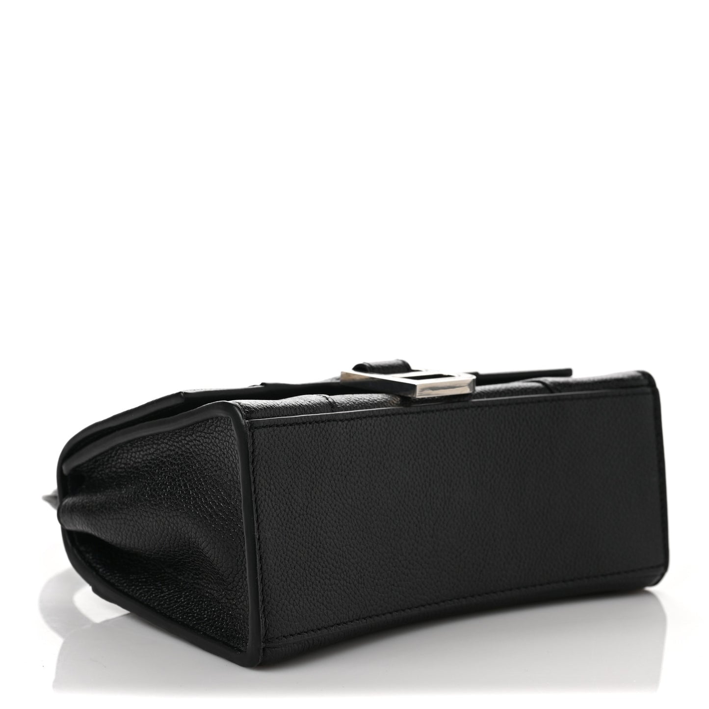 Grained Calfskin Hourglass Top Handle Bag XS Black