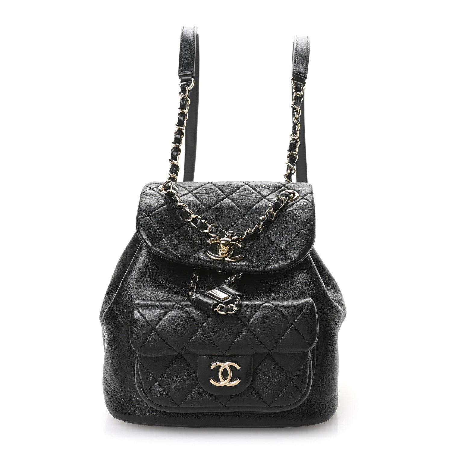 Chanel Glazed Aged Calfskin Quilted Small Duma Drawstring Backpack Black 1 of 11