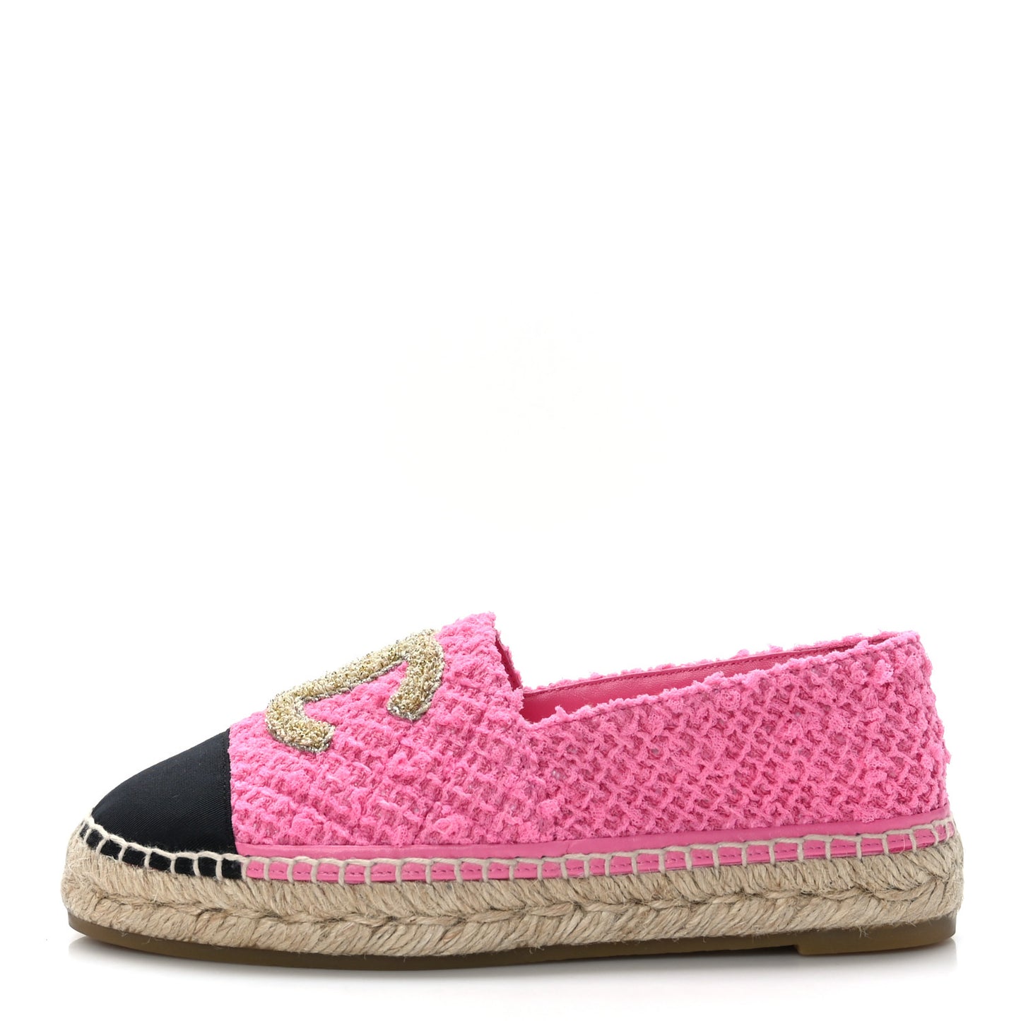 Tweed Grosgrain CC Espadrilles 36 Pink Black