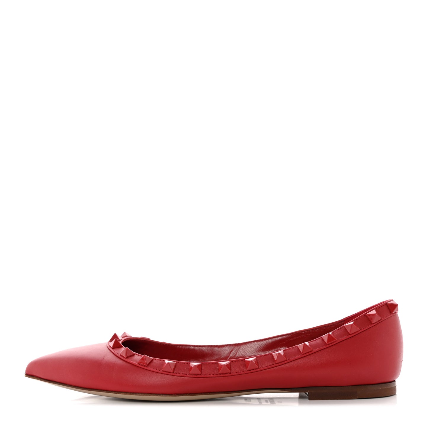 Calfskin Lacquered Monochrome Rockstud Ballerina Flats 37.5 Rosso Valentino