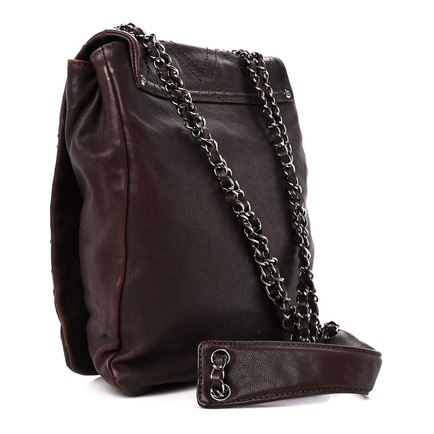 Calfskin Diamond Stitch Large Messenger Brown