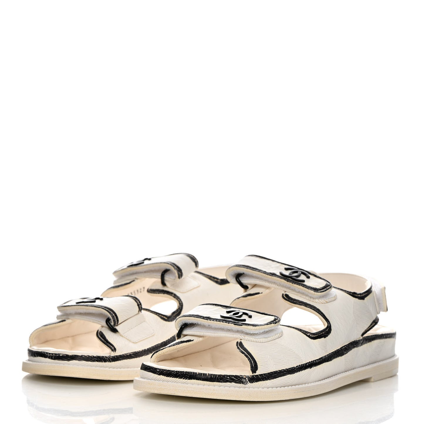 Printed Calfskin Velcro Dad Sandals 39.5 White Black