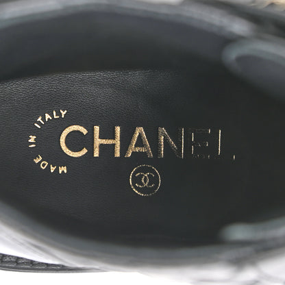 Chanel Shiny Goatskin Calfskin Quilted Lace Up Combat Boots 37 Black 7 of 9