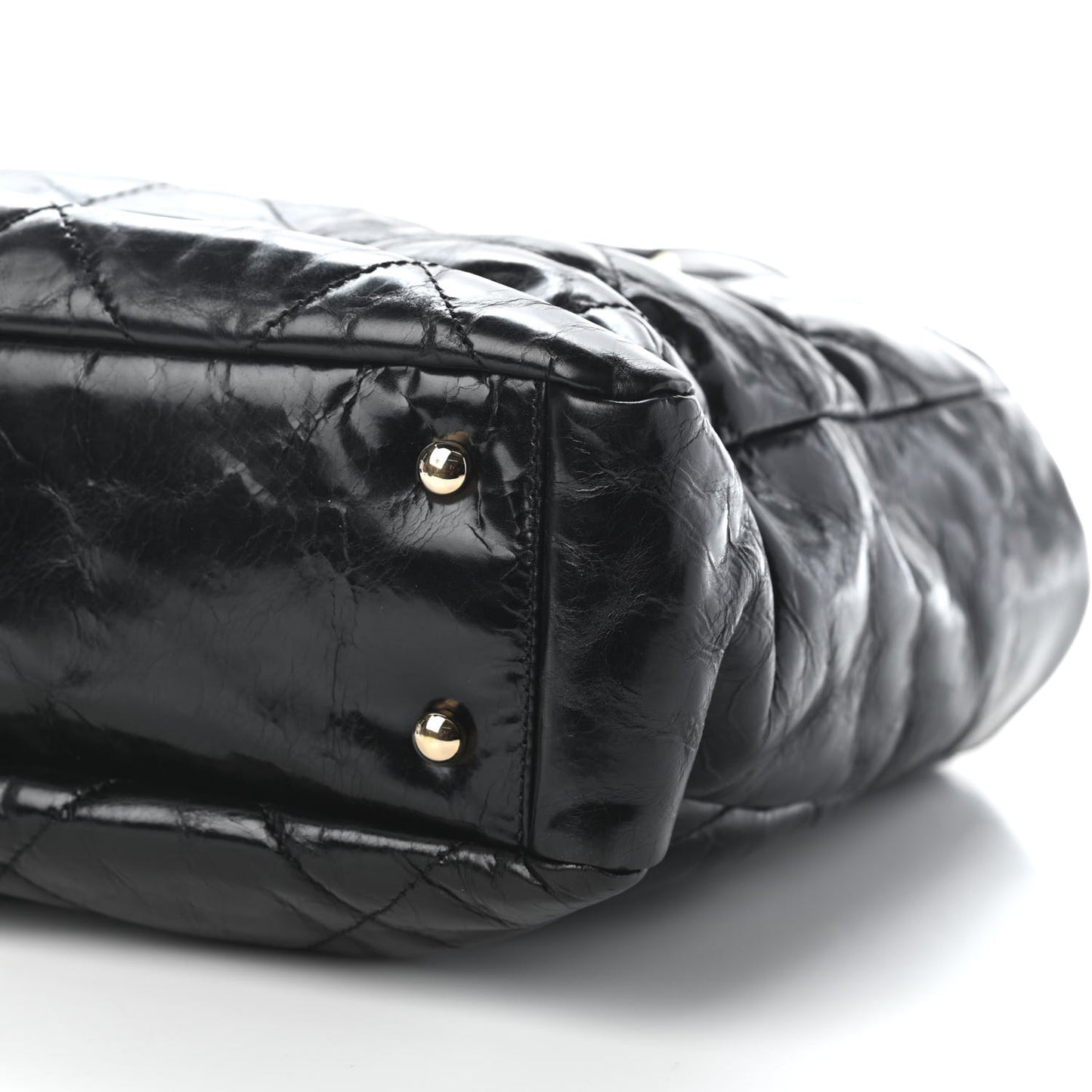 Glazed Calfskin Lambskin Portobello Tote Black Beige