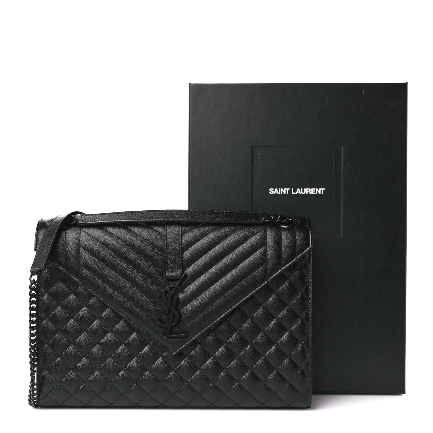 Grain De Poudre Textured Mixed Matelasse Large Triquilt Monogram Monochrome Satchel Black