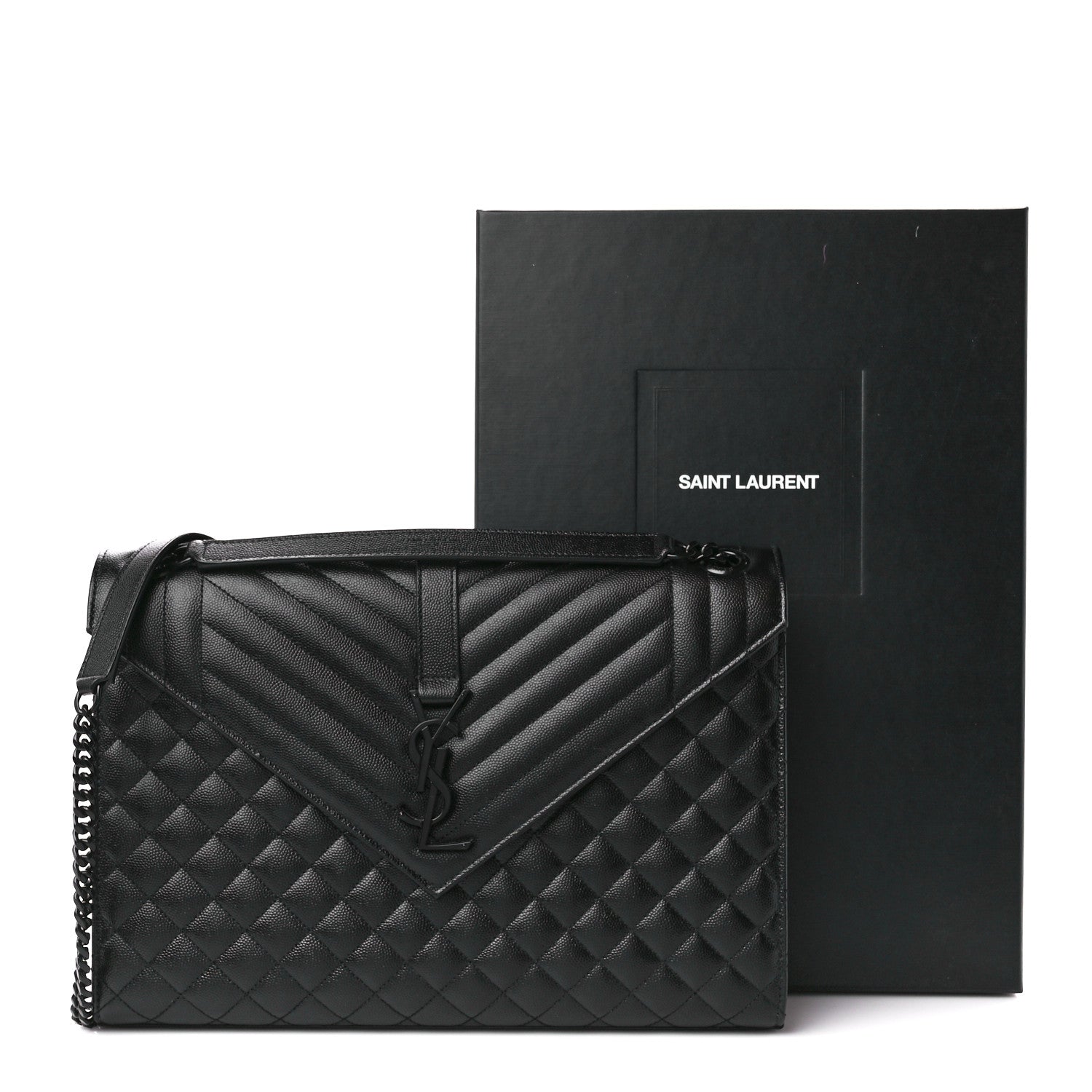 Saint Laurent Grain De Poudre Textured Mixed Matelasse Large Triquilt Monogram Monochrome Satchel Black 12 of 12