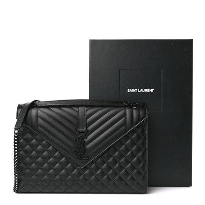 Saint Laurent Grain De Poudre Textured Mixed Matelasse Large Triquilt Monogram Monochrome Satchel Black 12 of 12