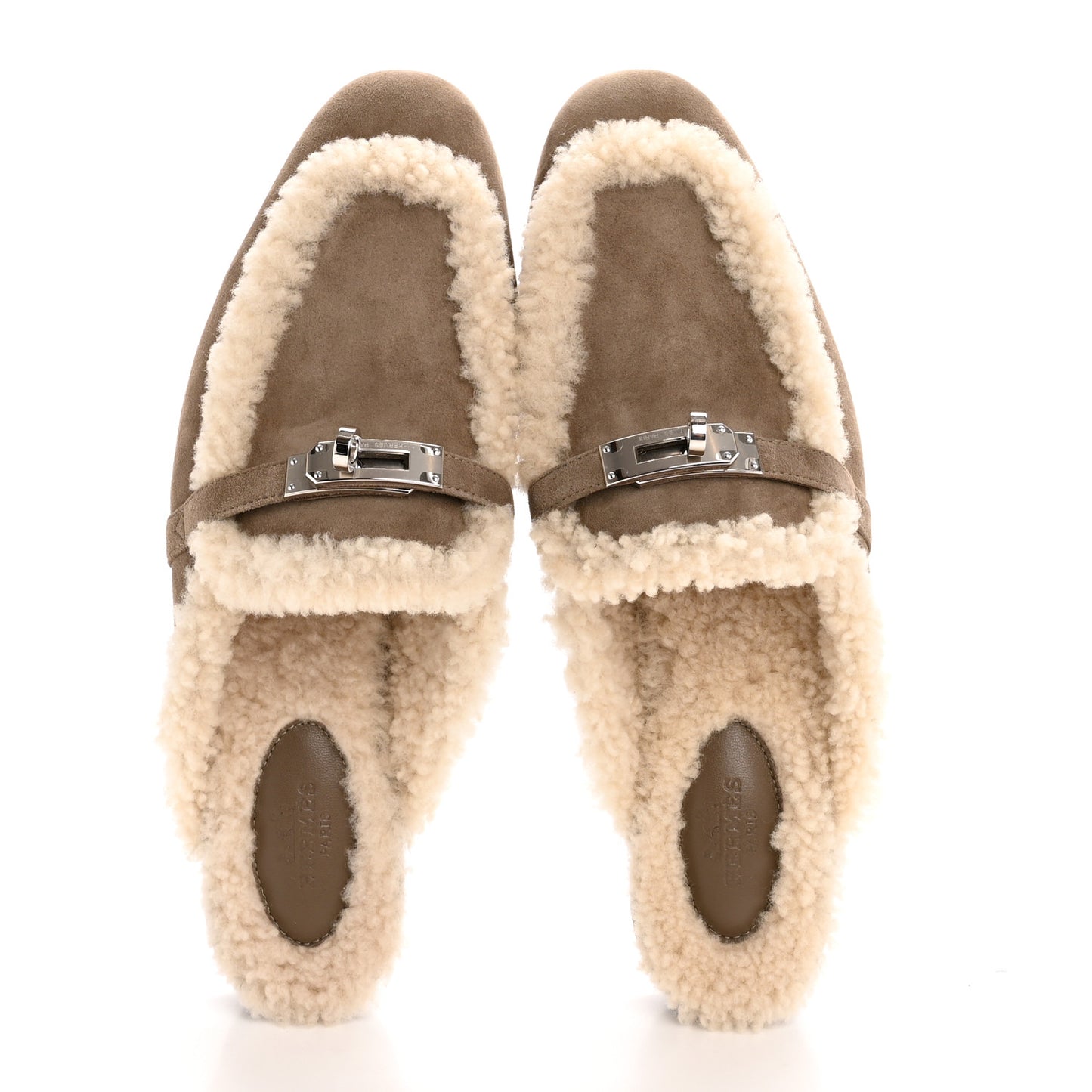 Suede Goatskin Shearling Womens Oz Mules 38 Etoupe Ecru