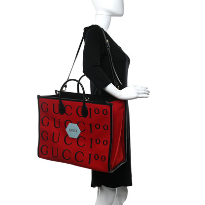 Gucci Felt Calfskin Script Logo Gucci 100 Shopping Tote Bright Hibiscus Black Azure 2 of 11