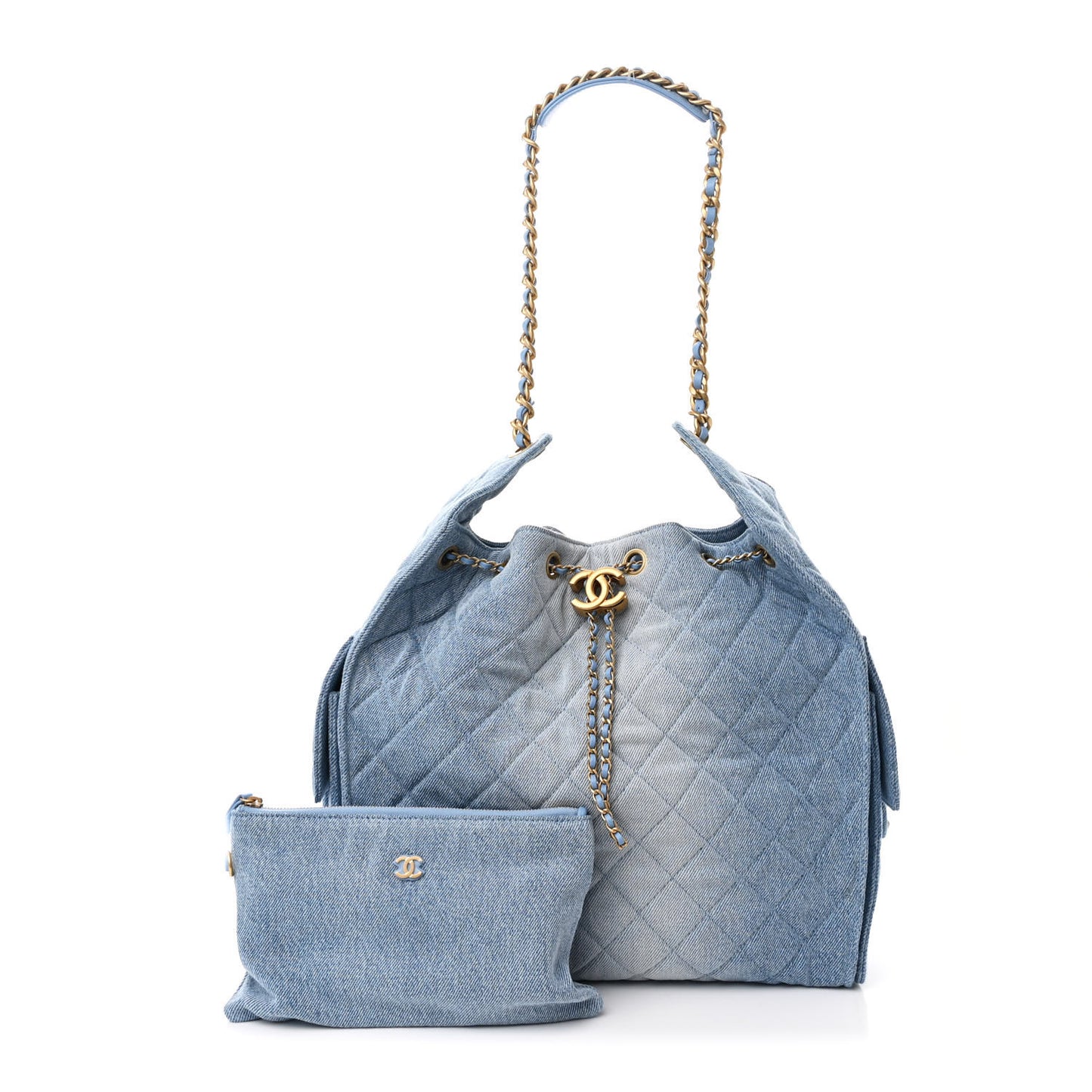 Washed Denim Quilted Medium Chanel 25 Handbag Blue