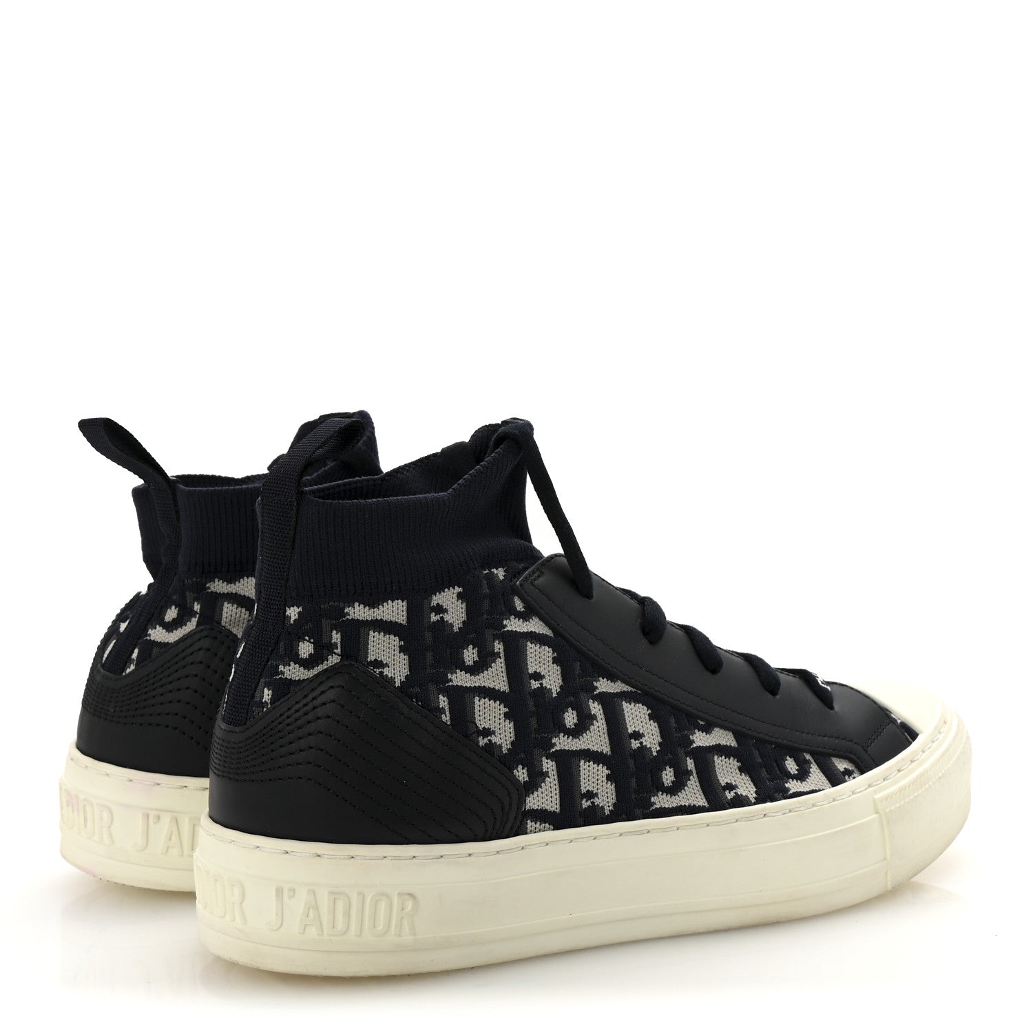 Christian Dior Technical Knit Calfskin Oblique Womens Walk'n Dior Mid Top Sneakers 38 Deep Blue 5 of 9