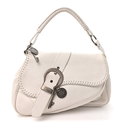 Christian Dior Pebbled Calfskin Braided Gaucho Double Saddle Flap Bag White 1 of 14