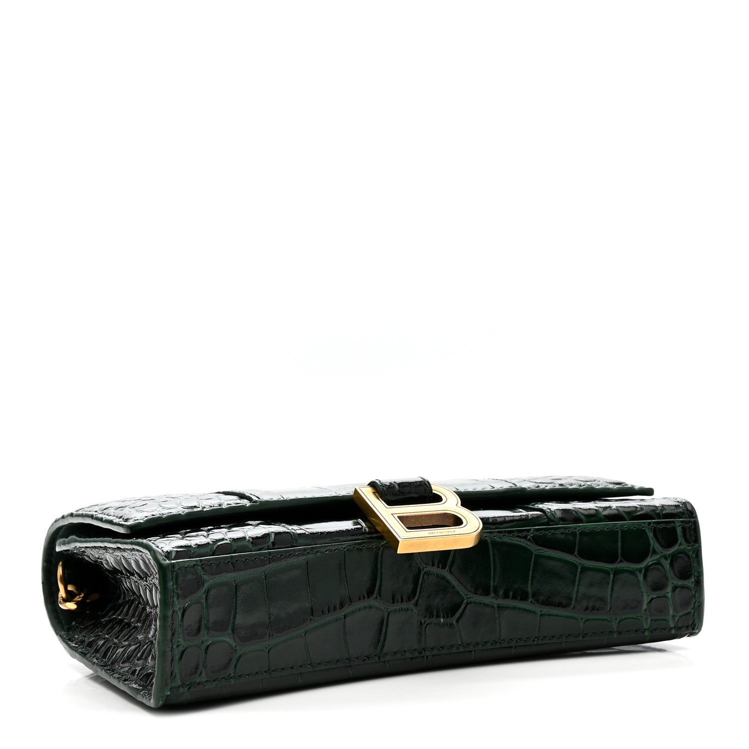 Balenciaga Shiny Calfskin Crocodile Embossed Hourglass Chain Bag Forest Green Forest Green 4 of 11