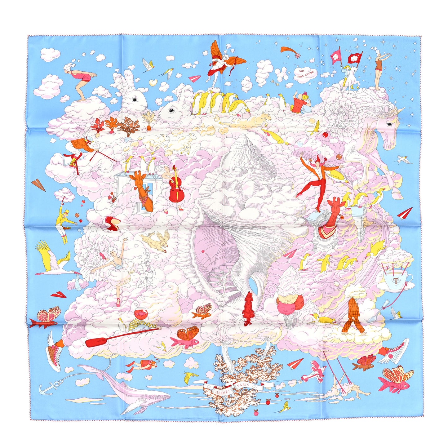 Silk Sur Mon Nuage Scarf 90 Bleu Ciel Parme Jaune