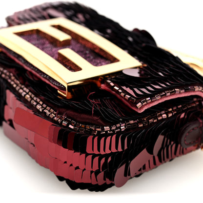 Fendi Sequin Paillettes Shiny Nappa Sex and the City Nano Maxi Buckle Baguette Charm Granata 9 of 10