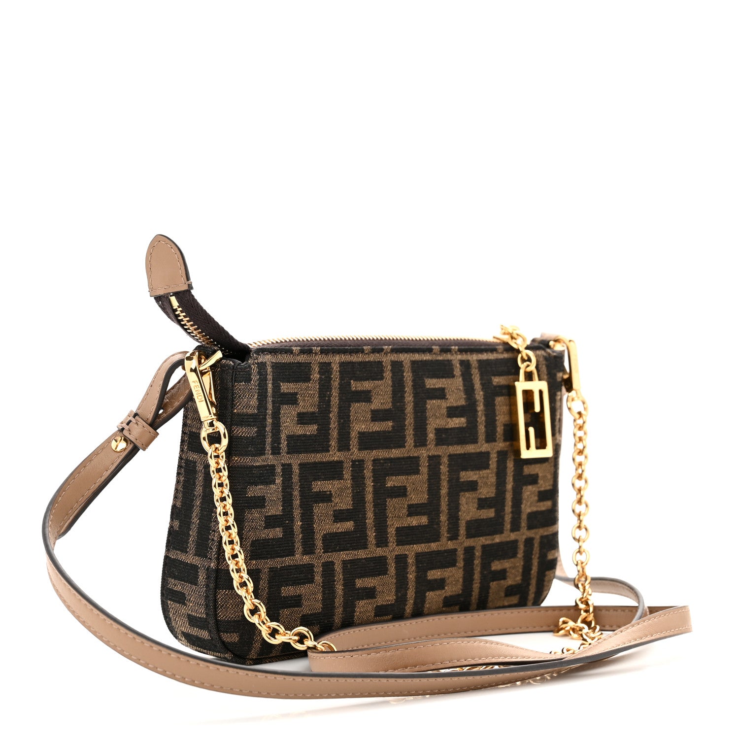 Fendi Fabric Jacquard Vitello Grace FF 1974 Baguette Pouch Tobacco Moro Sand 3 of 12