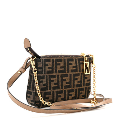 Fendi Fabric Jacquard Vitello Grace FF 1974 Baguette Pouch Tobacco Moro Sand 3 of 12