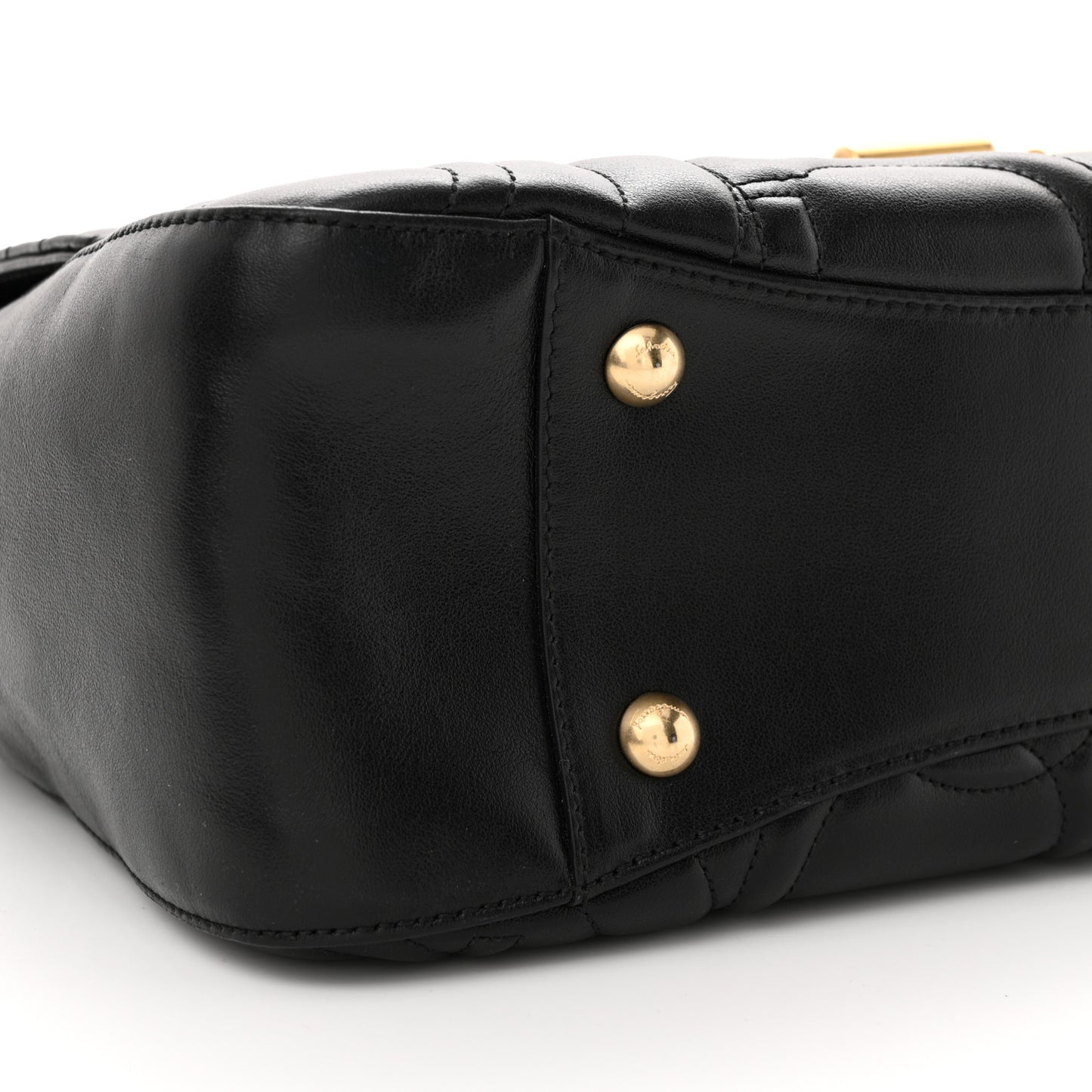 Calfskin Quilted Gancini Top Handle Flap Bag Black