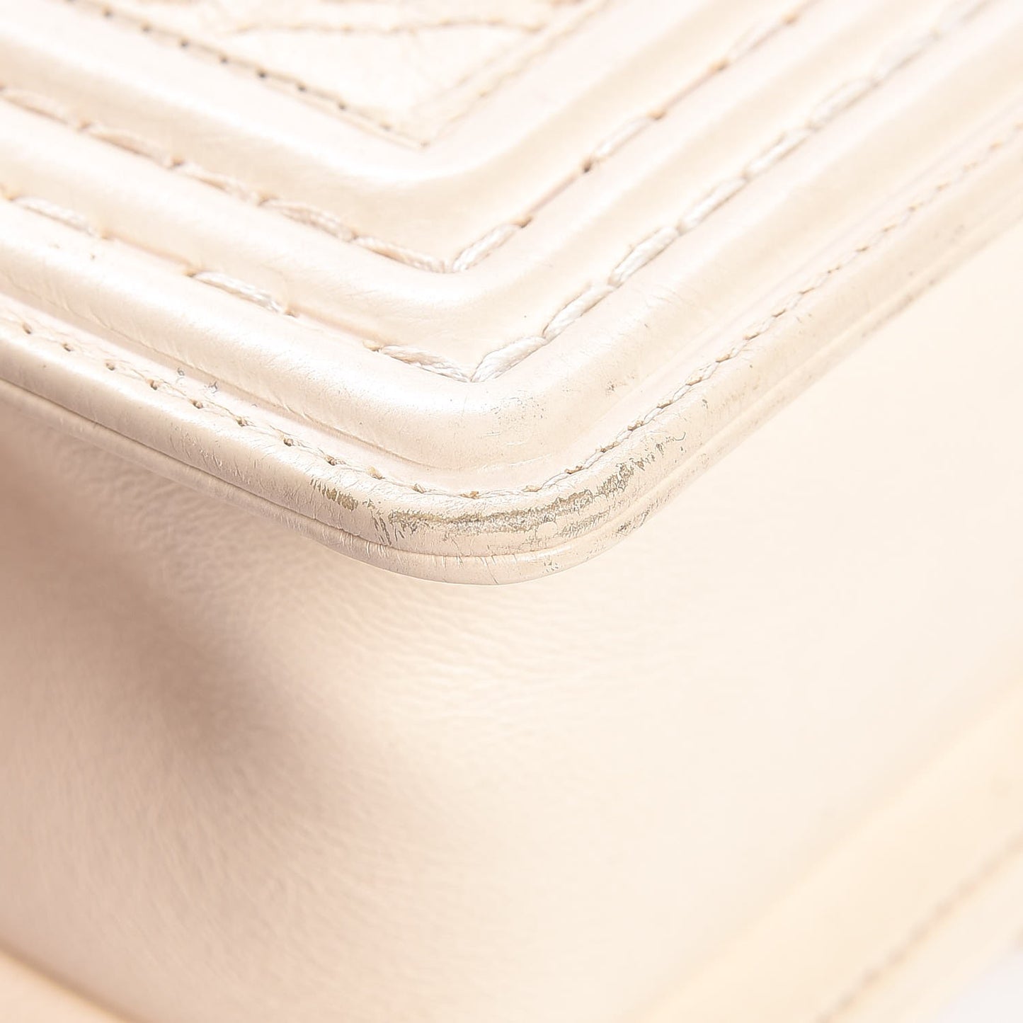Calfskin Double Stitch Small Boy Flap White