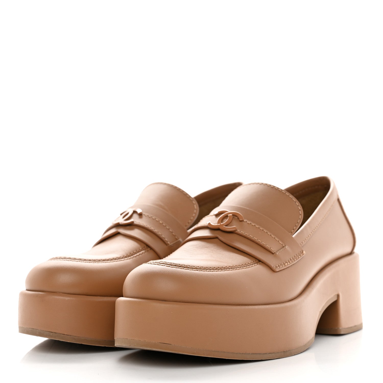 Chanel Calfskin CC Platform Loafers 38 Beige 3 of 10