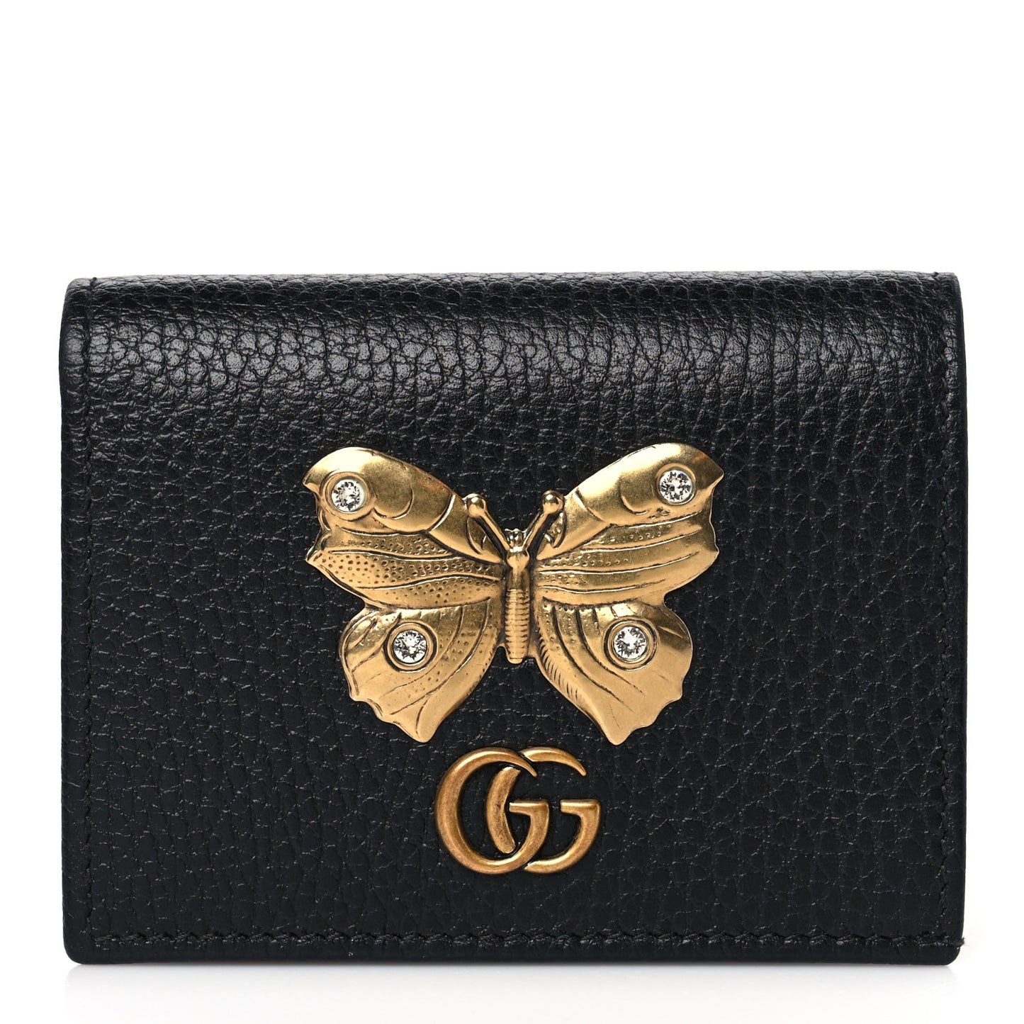 Pebbled Calfskin Butterfly Card Case Black